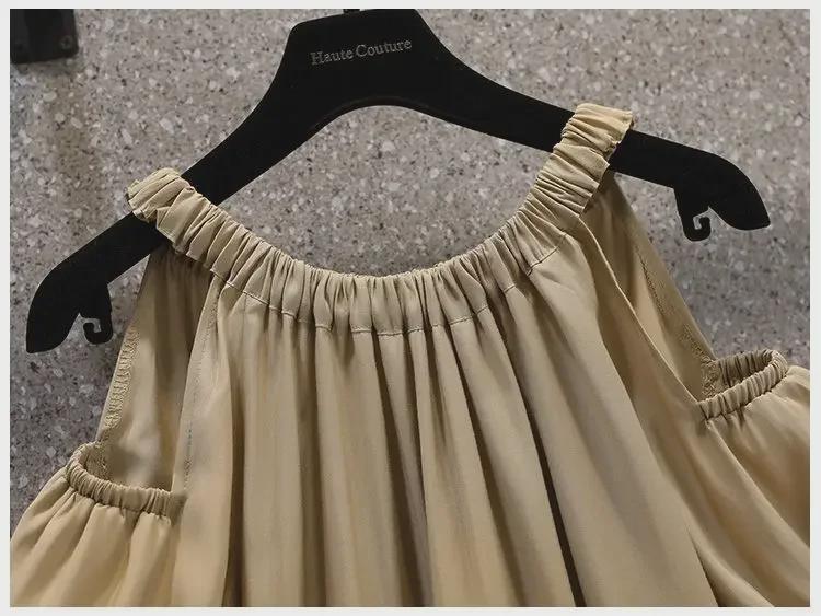 Korean Off-Shoulder Plus Size Midi Dress - French Sweet Summer Style for Women