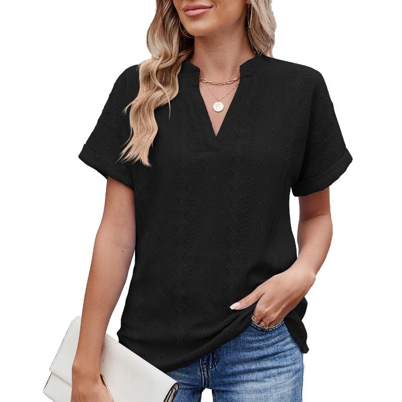 Maglietta casual ampia con scollo a V, tinta unita, da donna, primavera estate