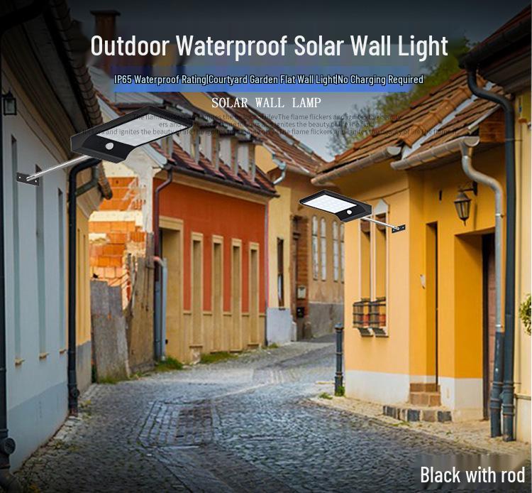 Solar Wall Light, Waterproof Outdoor Garden Lamp, Ultra-thin Black with Pole and Motion Sensor