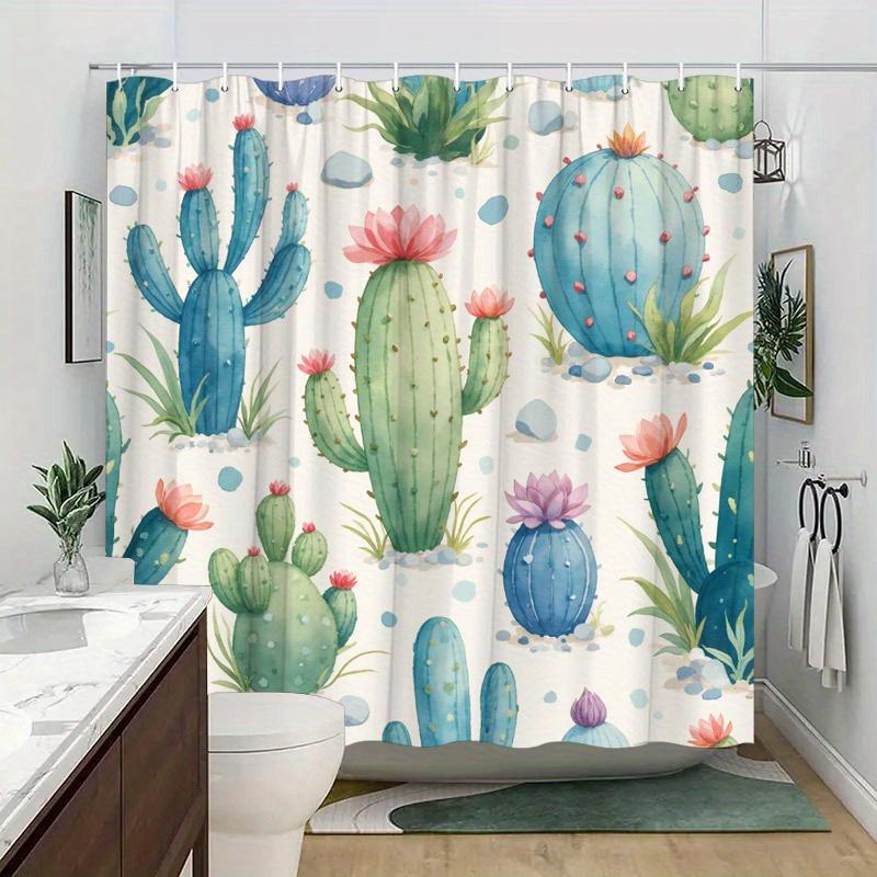 Watercolor Cactus Garden Shower Curtain - Water-Resistant, Easy to Clean, Adds a Fresh and Botanical Touch to Your BathroomDecor