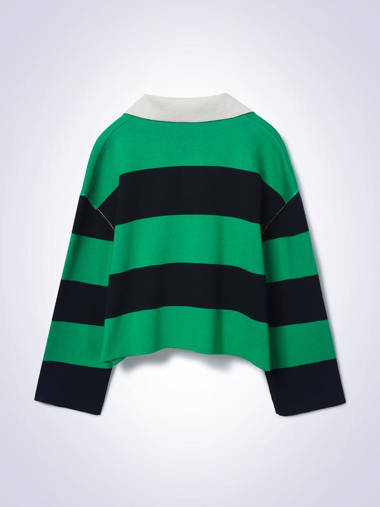 HAUS072C Striped Crop Sweater Green