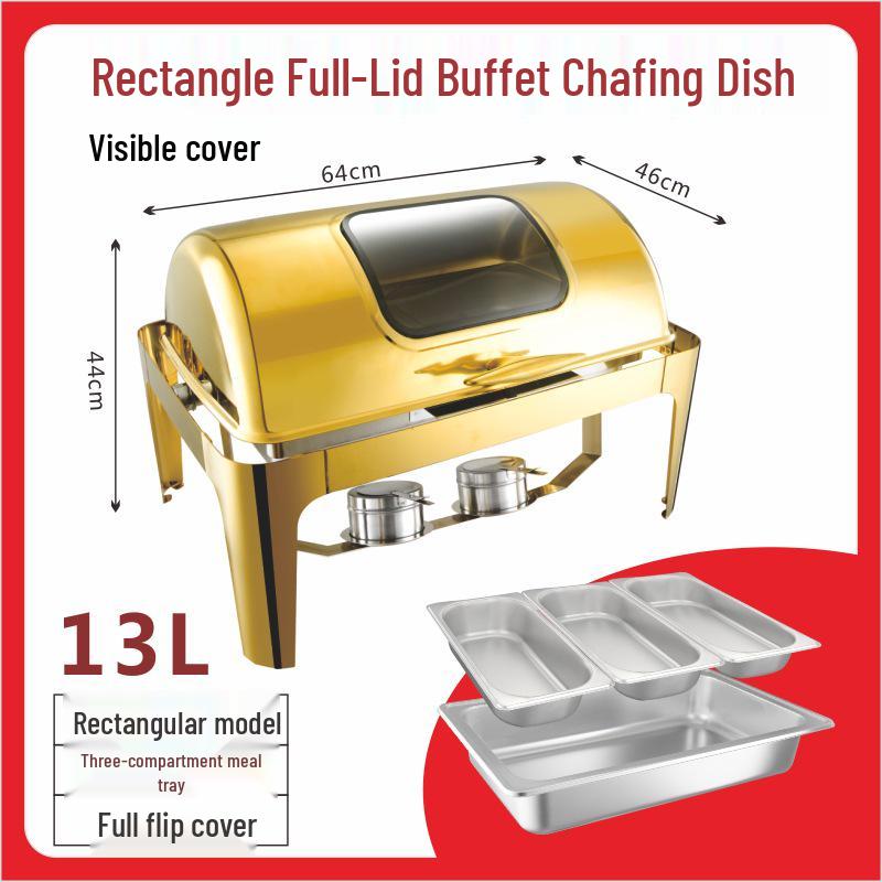 Gold-Plated Stainless Steel Chafing Dish with Glass Lid