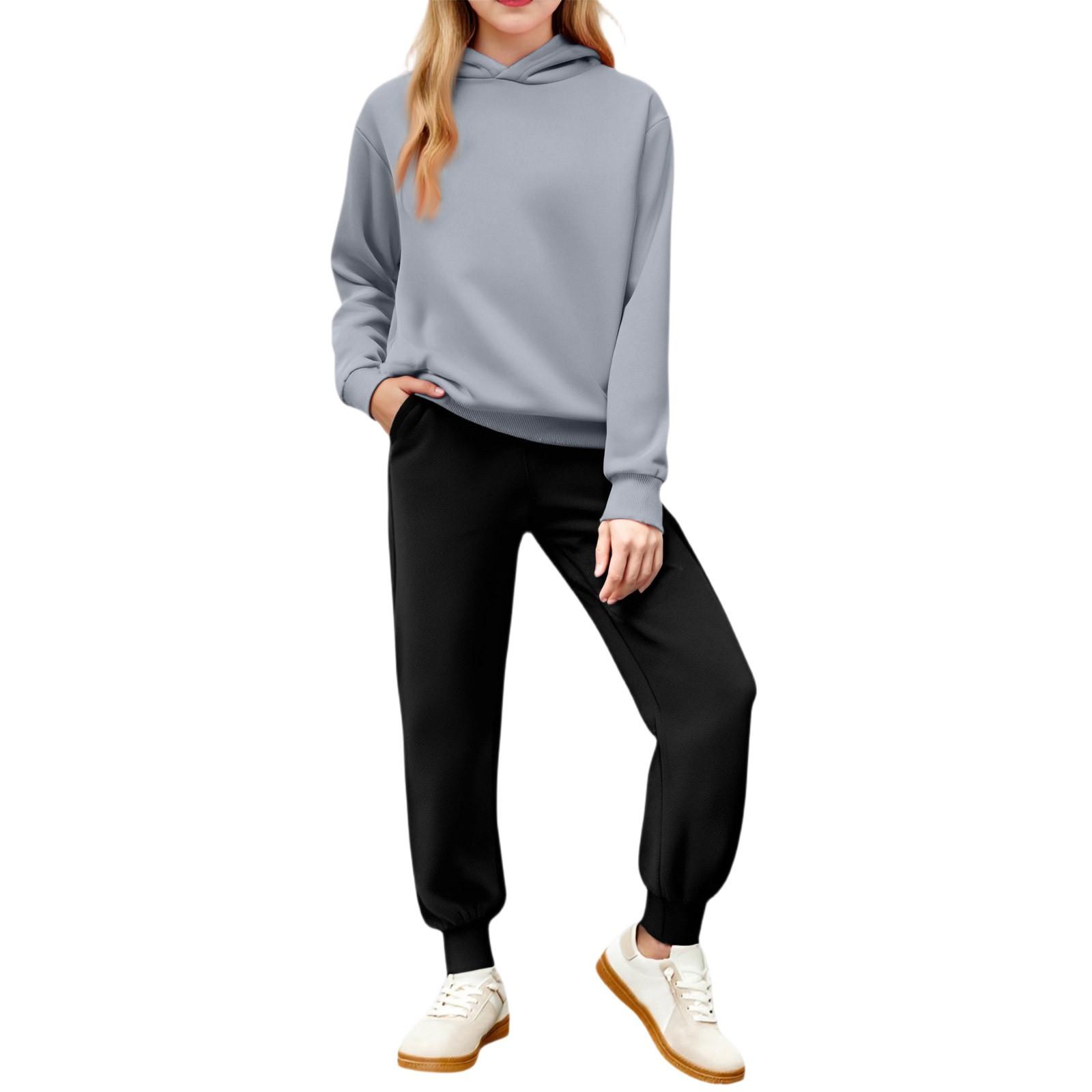 

Winter Boy And Girls Color Long Sleeved Hooded Sweatshirt Two Piece Set Of Top And Pants 160