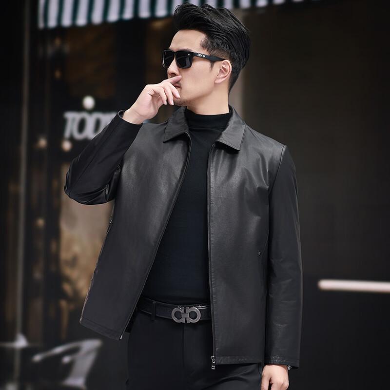 KAISER Men's Business Casual Lapel Leather Down Jacket