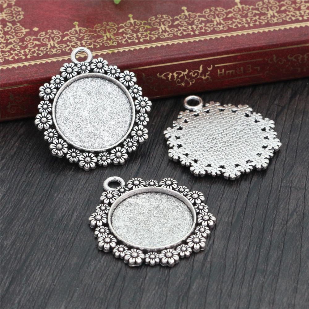 10pcs 20mm Inner Size Antique Silver Plated And Bronze Colors Pattern Style Cabochon Base Setting Charms Pendant