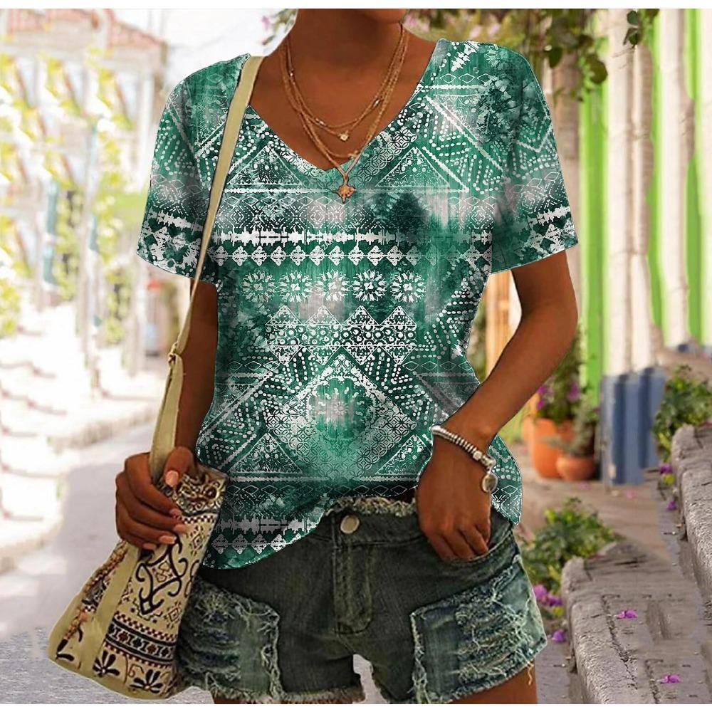 Retro T-shirt Women's Harajuku Clothes Summer Casual Short-sleeved Girl Shirt Floral Print Women's Oversized Top