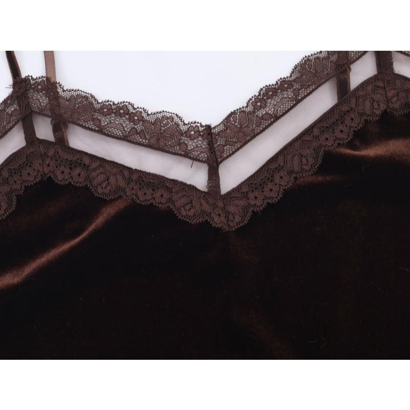 European & American Summer Lace Velvet Lingerie-Style Women's Fashion Top