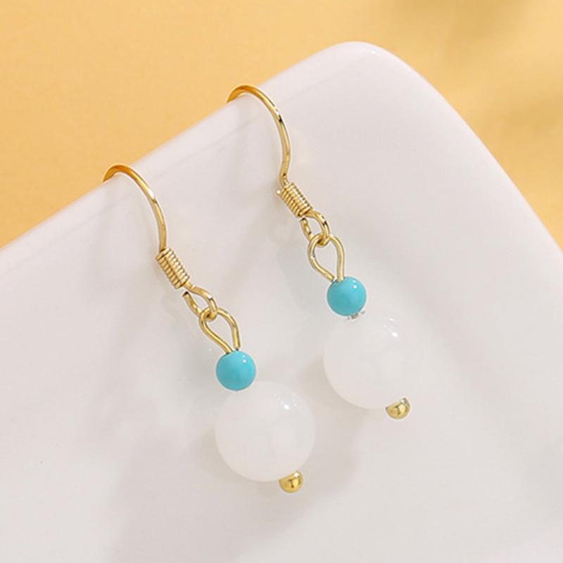 PANJBJ 925 Sterling Silver Rose Hotan Jade Earring for Women Girl Ethnic Style Versatile Temperament Jewelry Gift Dropshipping