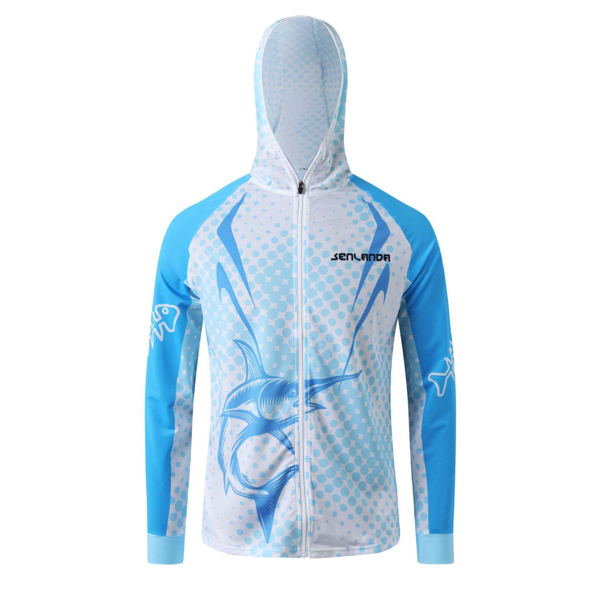 Popular summer hooded pullover outdoor fishing clothing men s and women s styles sunscreen clothing jacket new cycling clothing sportswear S небесно-голубой