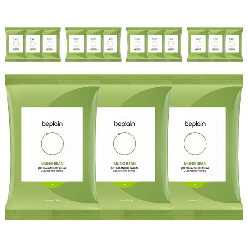B.Plain Mung Bean Mild Acidic Cleansing Water Tissues, 20 Sheets Pack, 15 pcs