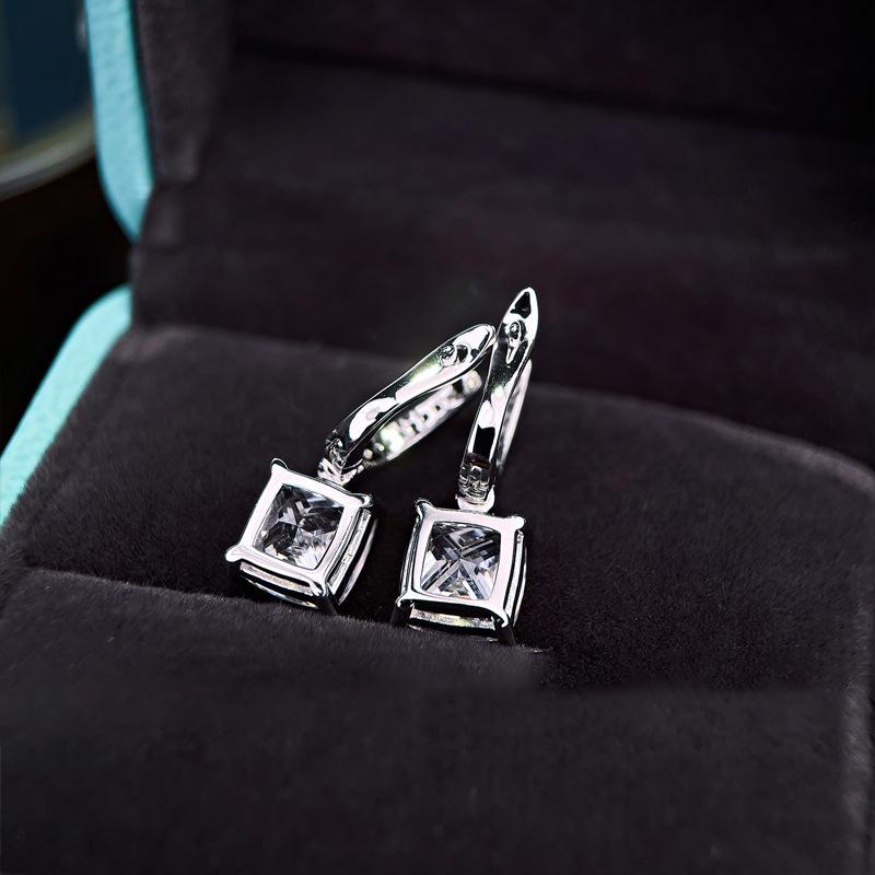 S925 Sterling Silver Versatile Dangle Earrings with White Gold Plating and Diamond Set