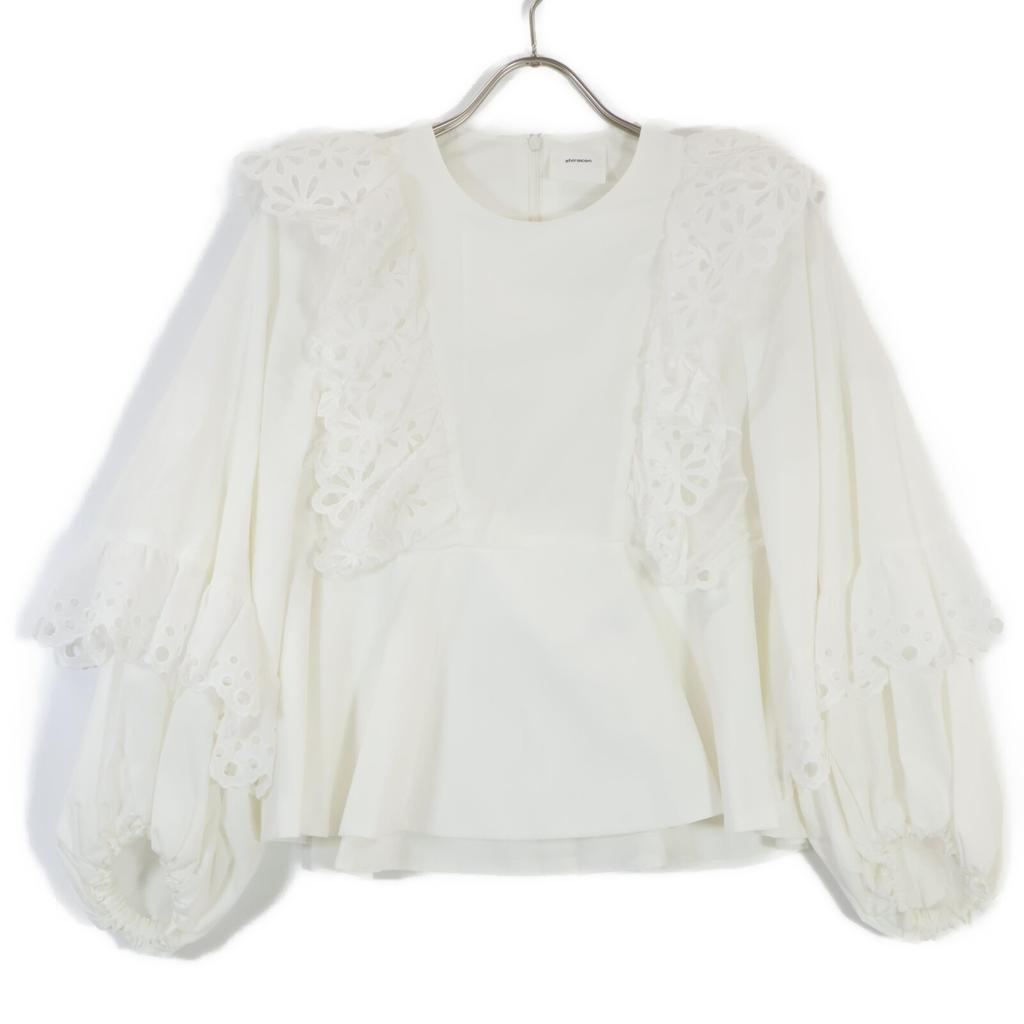 Shirocon SC2221-003SP-2 White Margaret Ruffle Balloon Sleeve Lace Back Zip Blouse Tops 36 whiteUsed