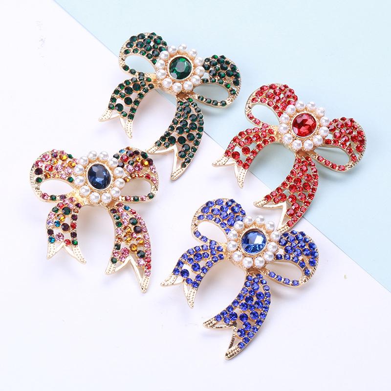 Voguish Fashionable Rhinestone Bow Brooches Female Sweet Adorable Anti Slip Buckle Versatile Accessories Available In Four ColorsFashion Jewelry