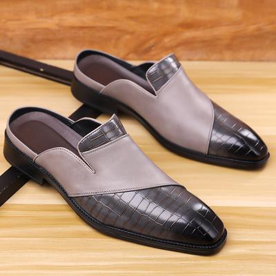 Half Slippers Men's Size 48 Heelless Lazy Pointed Leather Shoes Outdoor Men's Slippers Men's Summer Half-support Leather Shoes