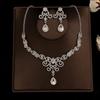 Korean Bridal Necklace & Earrings Set - Rhinestone & Pearl Wedding Accessories