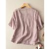 Women's Summer Vintage Embroidery Short Sleeve Cotton Linen T-shirts High Quality Simple Casual Solid O Neck Loose Ladies Tops