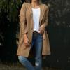 Yousheng Fall Winter Women Woolen Jacket Hooded Mid Length Hoop Decor At Back Single-breasted Long Sleeves Solid Color Commuting Daily Wear Overcoat