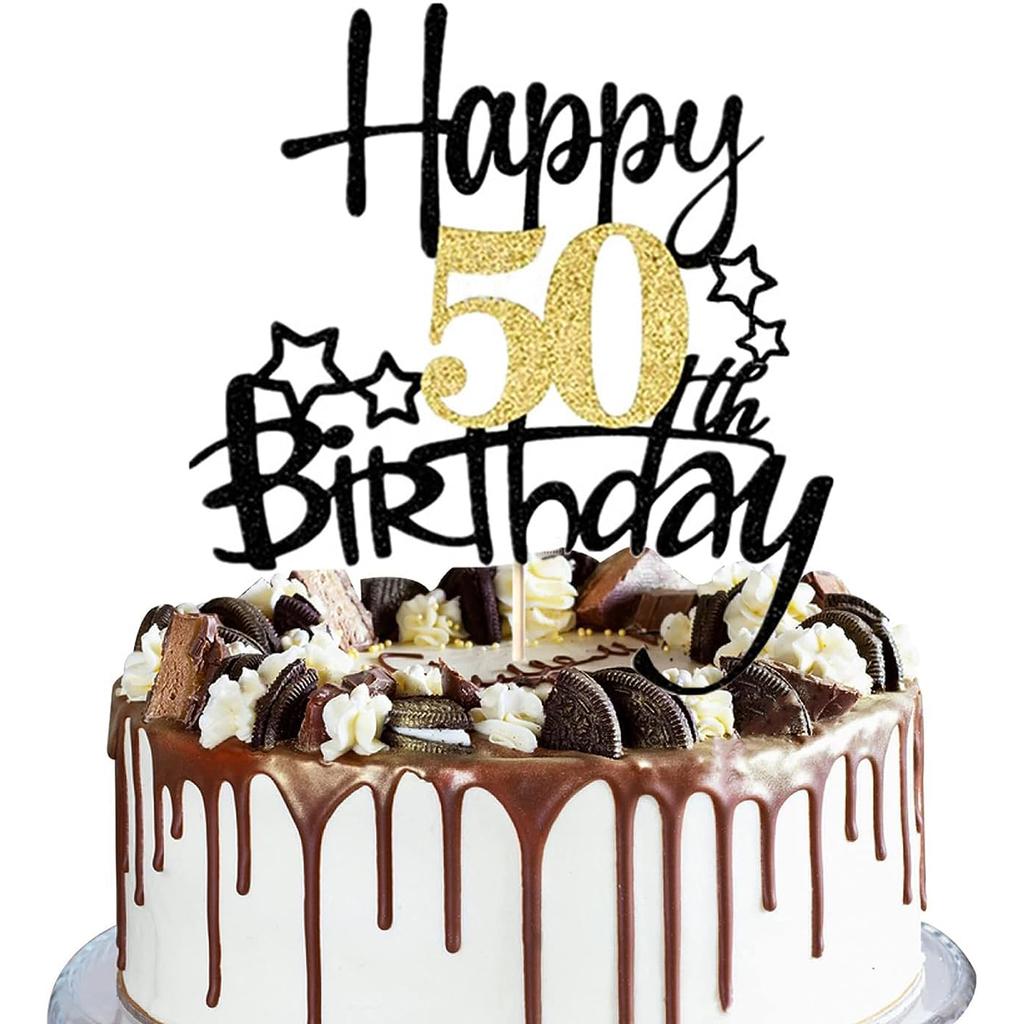 2 STÜCKE Gold Schwarz Happy15th Birthday Cake Topper für Geburtstagstortendekorationen für Jubiläumsfeier Dekorationen Zubehör