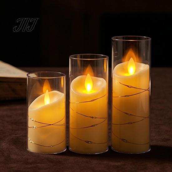 Decorative Led Lights for Home Decor Flameless LED Candles, Battery Operated Acrylic Pillar Candles with Embedded Tea Living Room String, Flickering