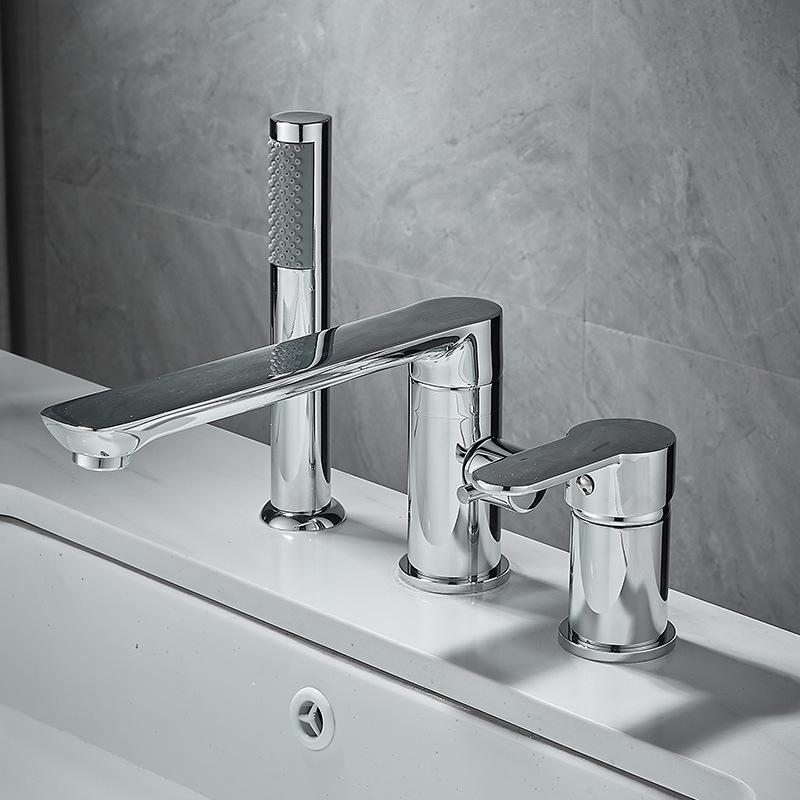 

Bathtub, hot and cold faucet, all-copper split three-hole tank side, bathroom, shower head, three-piece set срібний