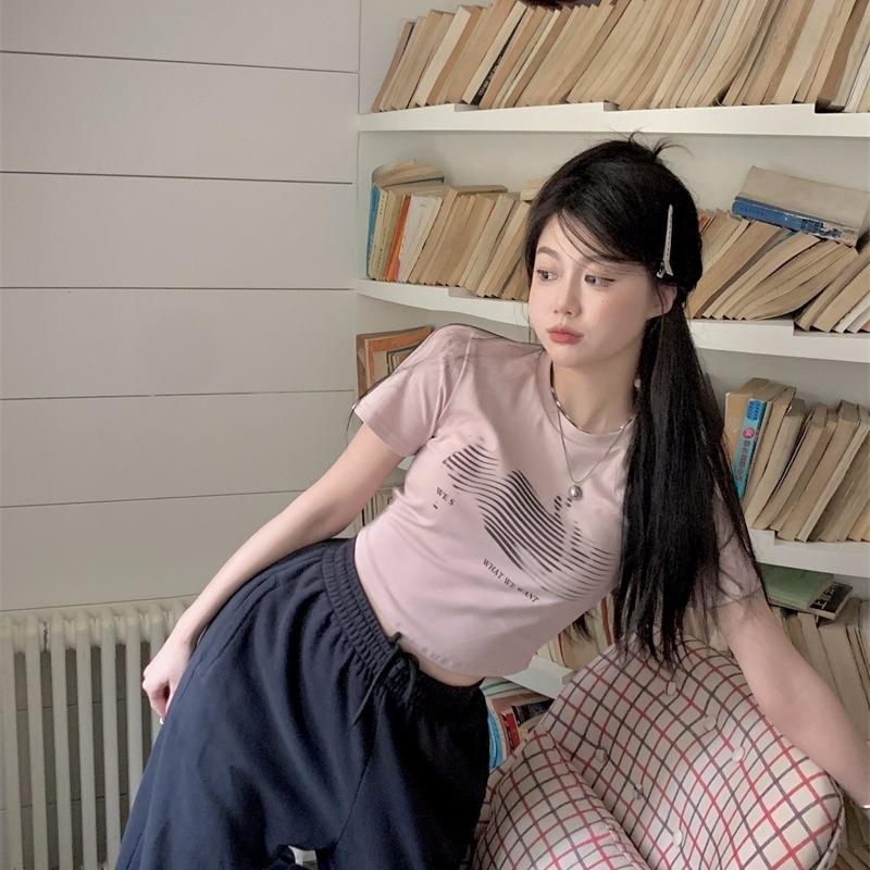 Short Design and Hot Girl Base for Women In Summer New Style for Short-sleeved Slim T-shirt Top