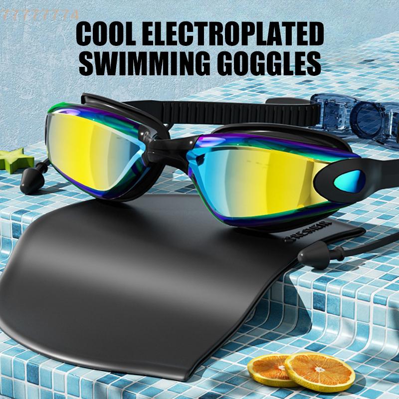 Professional Swimming Goggles with Ear Plugs for Men HD Anti-Fog UV Protection Waterproof Silicone Adjustable Clear Glasses
