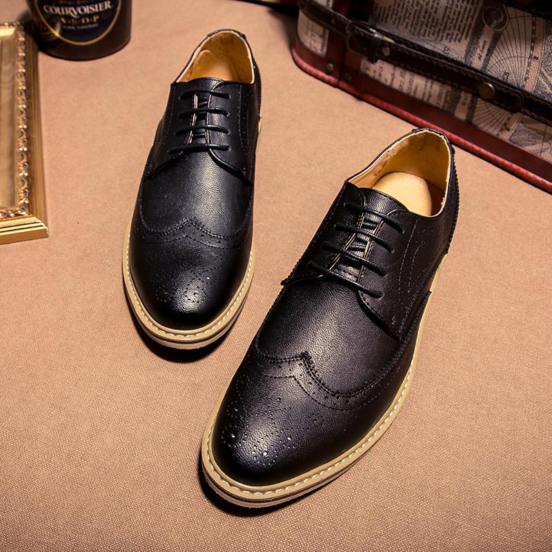 Italian Brand Men's Business Oxford Shoes Lace Up Pointed High-end Men's Brogue Shoes Leather Increased Height British Shoes
