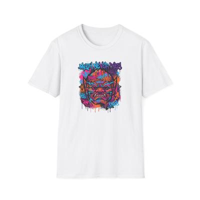 Graffiti Oni Mask T-Shirt Myth Never Dies Japanese Streetwear Urban Neon Demon Graphic Tee Gift for Him Her Unisex