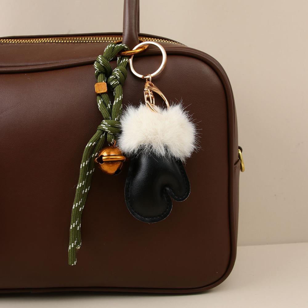 Fashionable PU Small Gloves Bag Pendant Cartoon Car Keychain Tie Bells Weave Ropes Small Gloves Keychain Gift