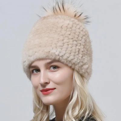 Winter Warm Women Hat Knitted Mink Fur Fox Pompom Cap Natural Fur Hats High Quality