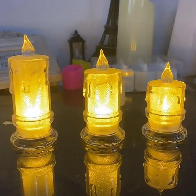 LED Crystal Glow Candle Light Simulation Smokeless Electronic Tea Light Birthday Wedding Party Candle Light Home Decoration