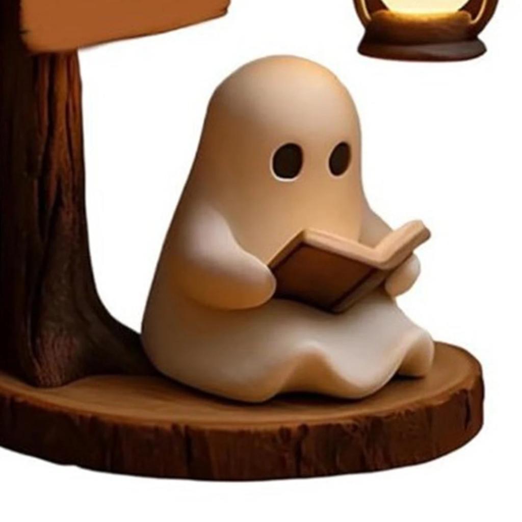Miniture Cute Ghost Reading Lantern Home Office Desktop Ornament Night Light Creative Halloween Party Gift Novelty Decor Prop