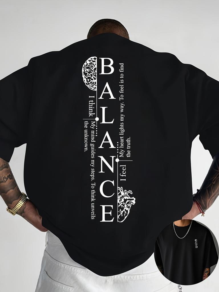 Vertical Red Balance Typography Print on Premium Soft Mens T shirt Perfect for Summer Streetwear and Casual Vibe