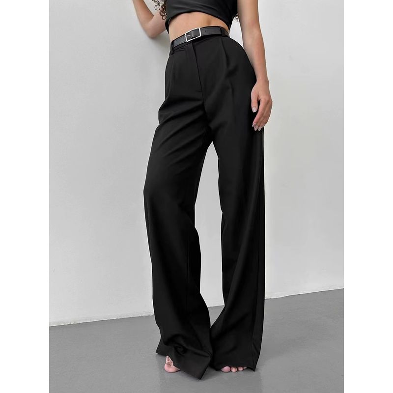 Western Style New Casual Temperament Loose Straight Trousers Suit Pants Solid Color Casual Pants