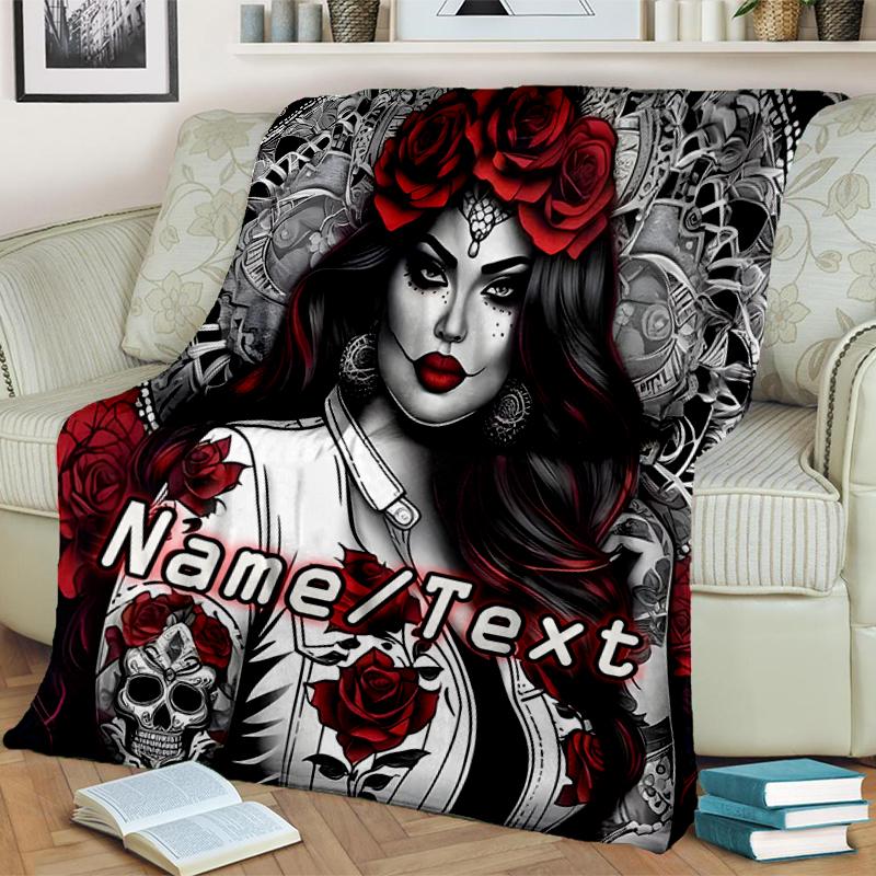 1PC Custom Name Day Dead Art outdooor Flannel blankets Throw Blanket All-Season Throw Gift Bedspread for Couch, Bed, Camping Holiday Birthday gift