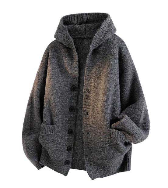 

Важкий унісекс кардиган-светр з капюшоном - Модний трикотаж для пар Double Extra Large темно-сірий