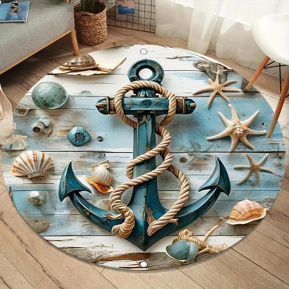 

Marine Theme 3D Round Rug Living Room Bedroom Carpet Seaside Pattern Soft Durable Home Decor Nautical Stylish Styles 100cm