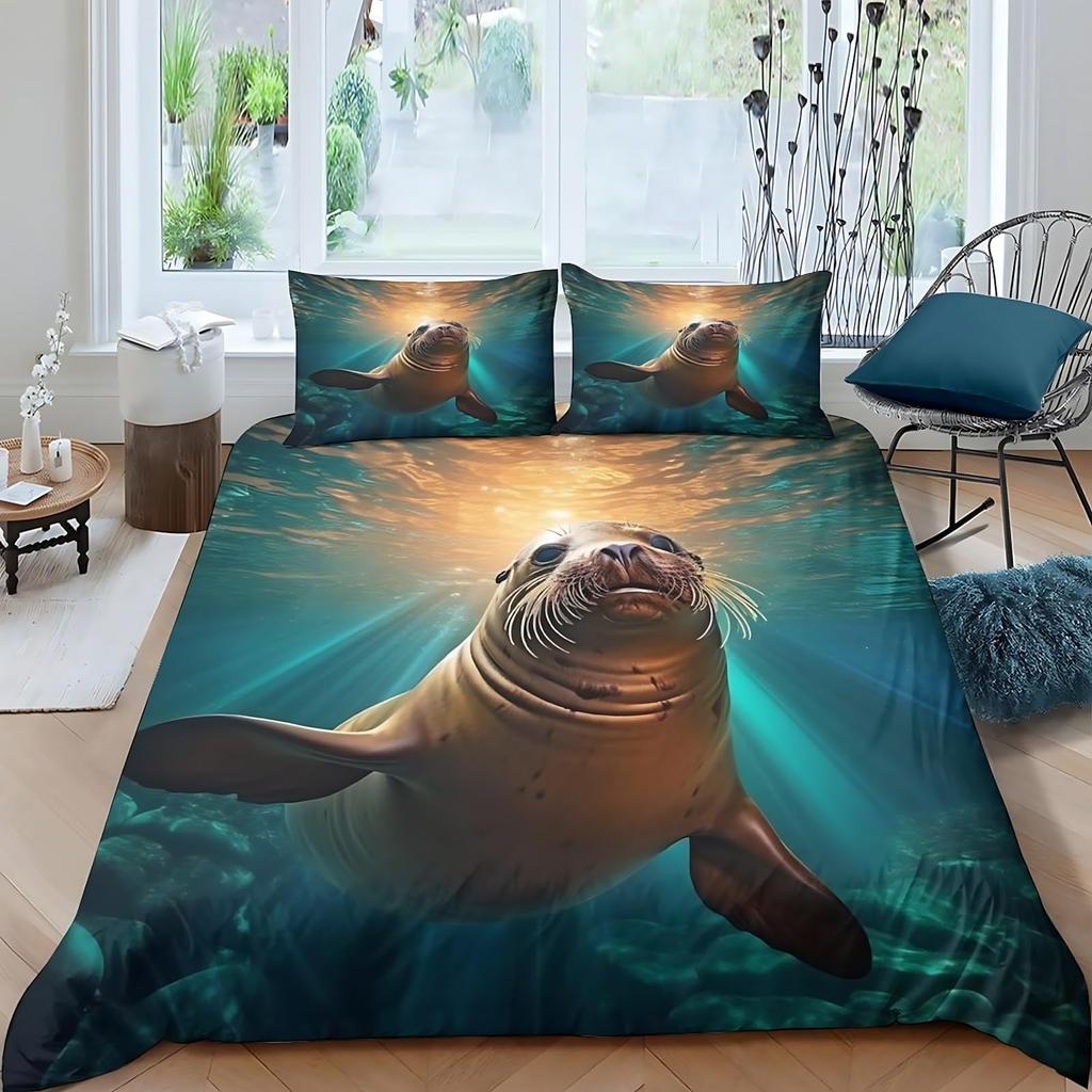 Seal Duvet Cover Set For Kids Boys Girls Queen Quilt Covers Lightweight Down Room Decor 2 Pillowcases 1 Duvet Cover No Comforter