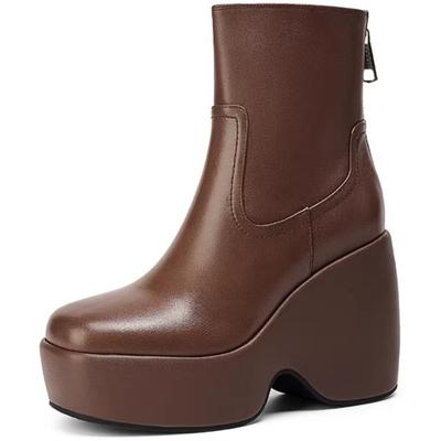 Modne 10cm koturny damskie buty na wysokim obcasie kostki śniegowe buty na platformie zima 2025 zupełnie nowe skórzane botki typu Chelsea eleganckie gotyckie botki Mujer