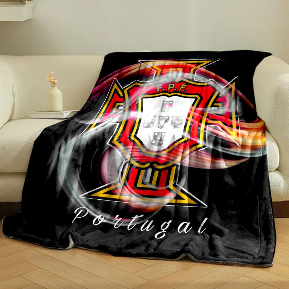 A Stylized Portuguese Football Emblem with Dynamic Swirls and Bold Colors. for All Seasons Blanket Lunch Break Throw Gift