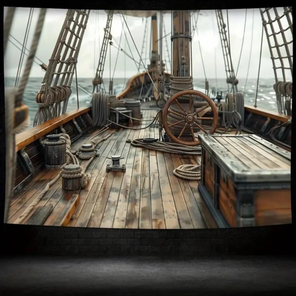 Vintage Ship Deck Tapestry Nautical Themed Wall Art Seafaring Vessel Wall Decor Art Home Decoration Adventure Room Decor