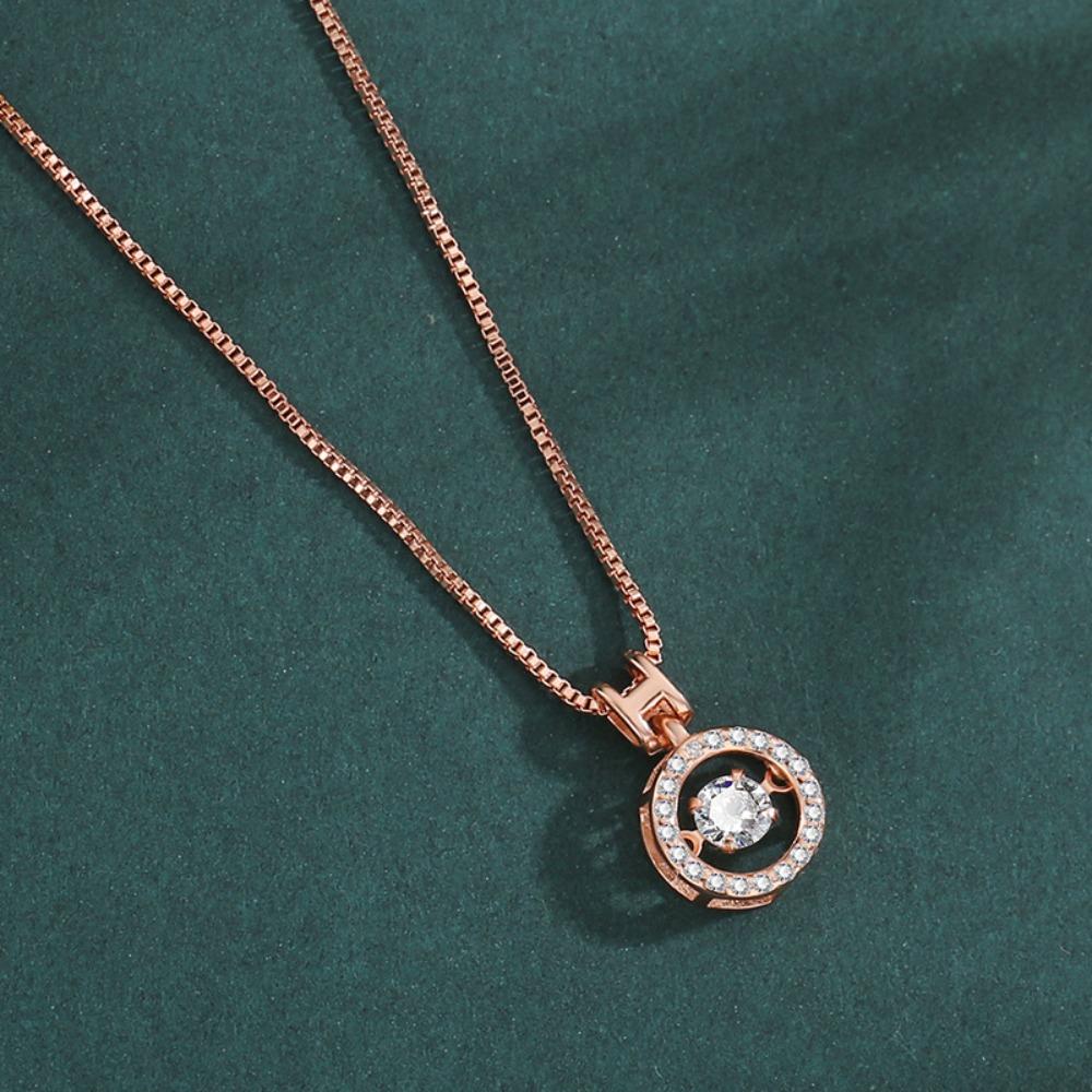 Classic Luxury Rose Gold Shining Crystal Zircon Beating Heart Pendant Necklace for Women Exquisite Valentine's Day Gift Jewelry