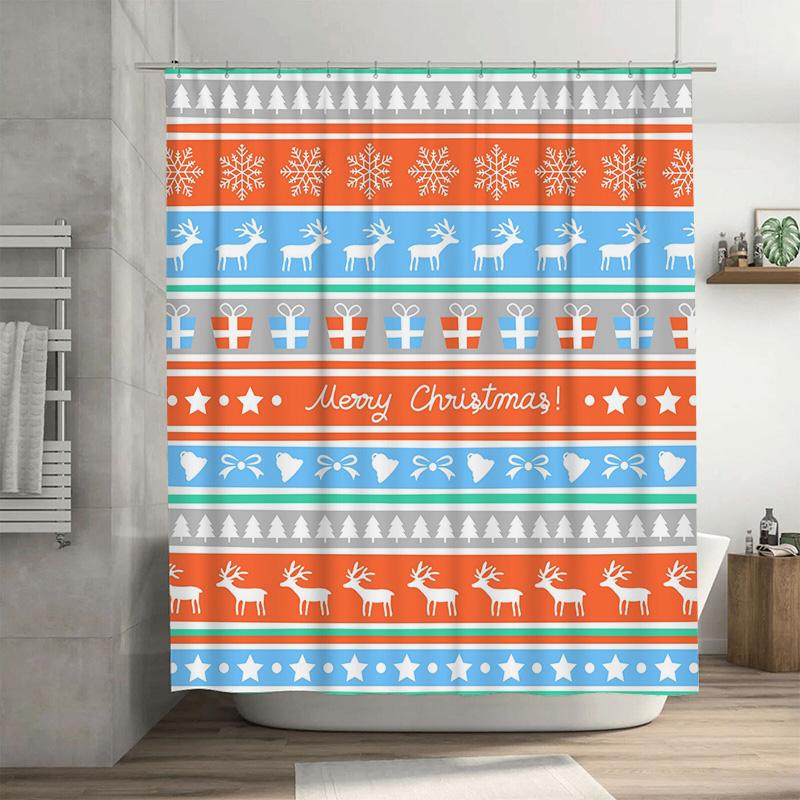 

Tu Christmas Shower Curtain Festive Holiday Decor Waterproof Fabric Xmas Bathroom Backdrop Merry Christmas Pattern Holiday Home W60H190(CM)-1 Pcs