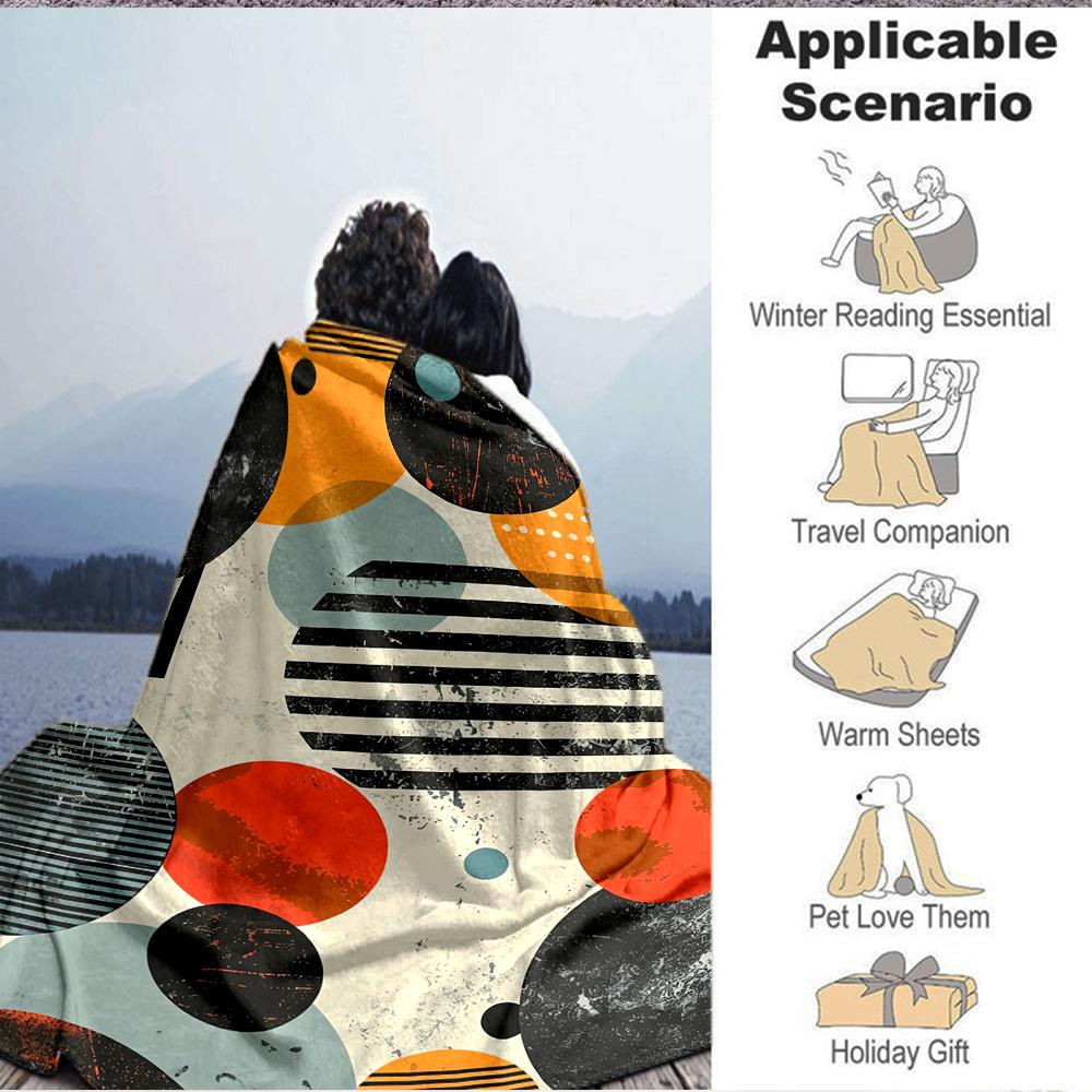 1Pc Abstract Geometric Shapes Blanket Soft And Comfortable Casual Warm Camping Travel Christmas Halloween Xmas Gift M928270