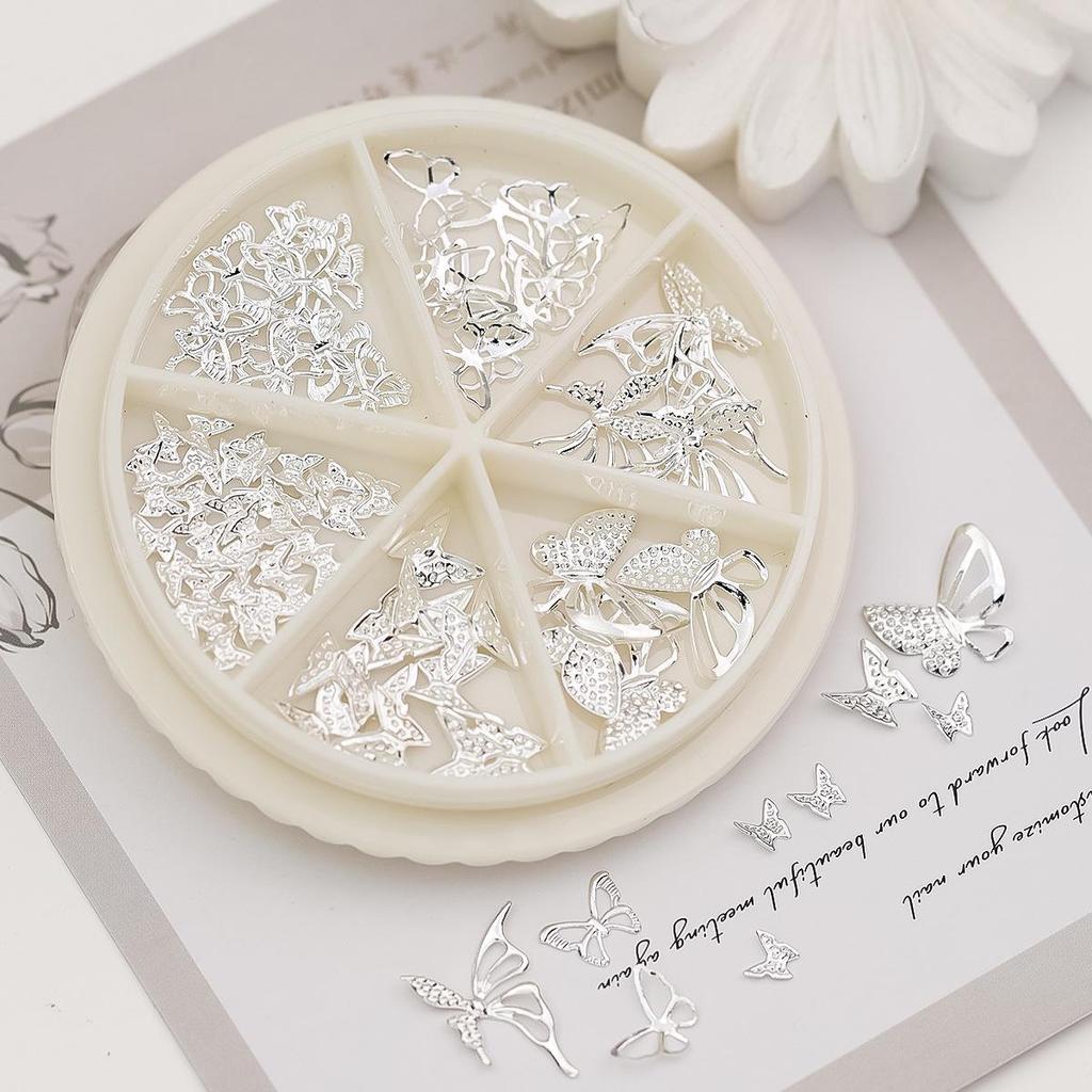 3D Butterfly Nail Art Metal Plates: Japanese Style Hollow Gold & Silver Decorations with Rhinestone Stickers