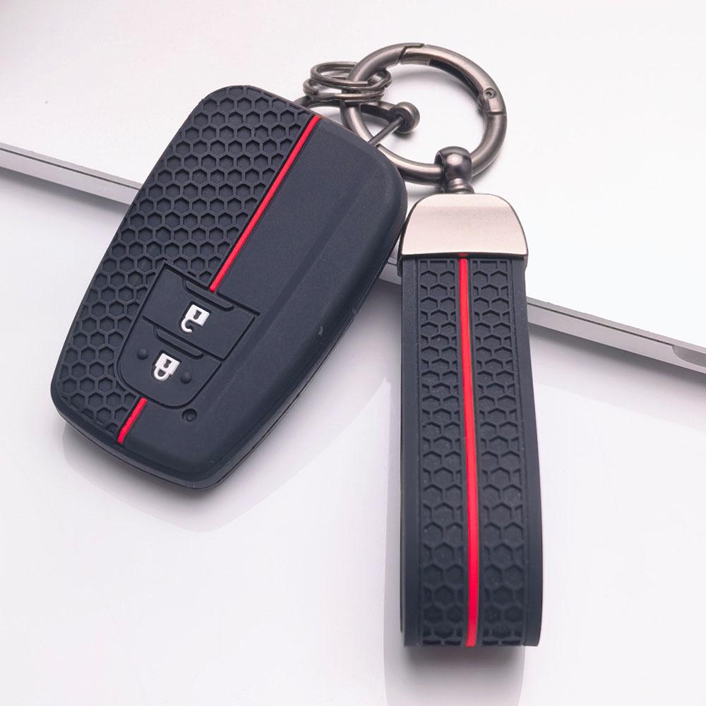 Silicone Car Key Fob Cover with Matching Keychain Compatible with Toyota Corolla Camry RAV4 Highlander Avalon, Fits Toyota Corolla Camry RAV4 Prius