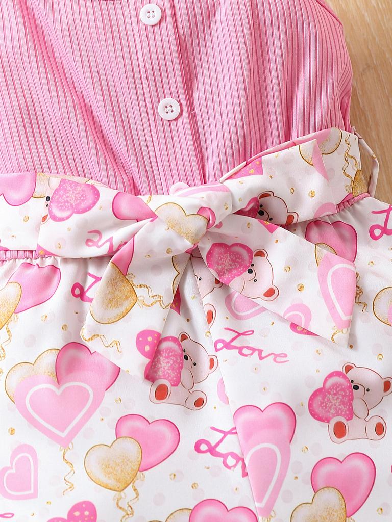 Girls' Little Doll Love Bear One-Piece Pants for Little Girls - Summer Style - Back Crossed Shoulder Straps - Tight Waist Design - One-Piece Pants