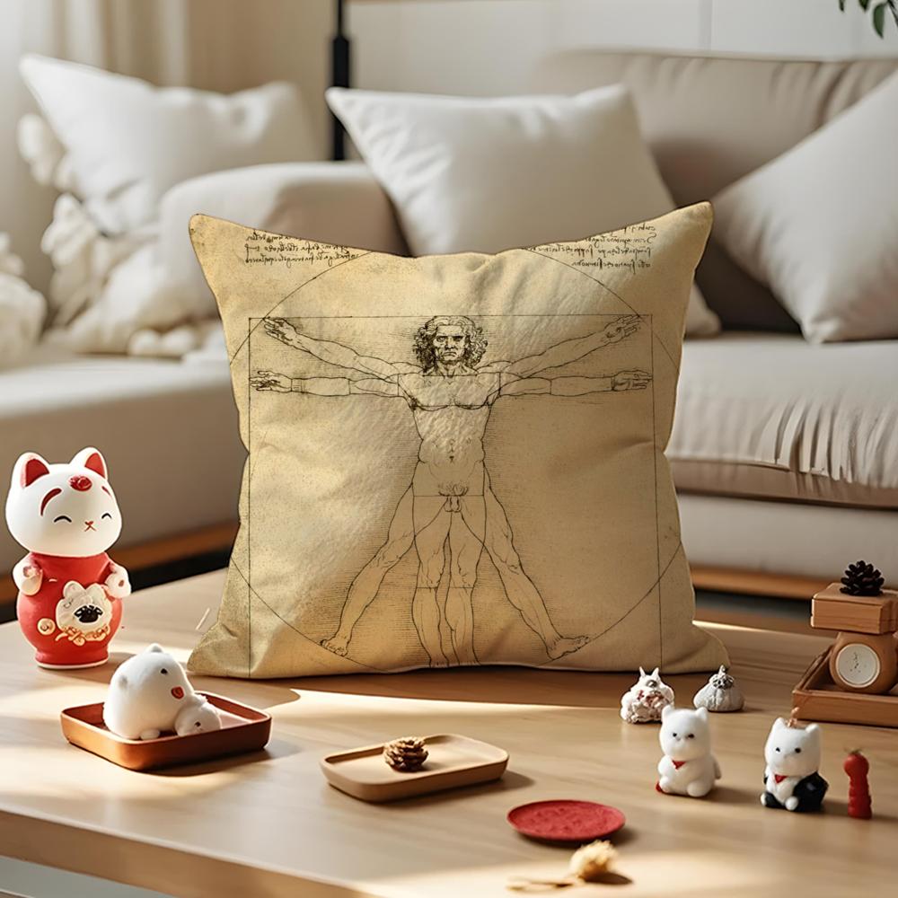Da VVinci Inspired Sketches Cushion Cover Silky Short Plush Invisible Zipper Dustproof Sofa Pillow Case for Home Decor