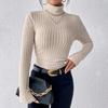 Women Knitting Tops Turtleneck Long Sleeve Solid Color Sweater Slim Fit Ribbed Bottom Tops Winter Knitwear