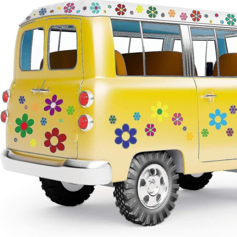 Car Flowers Stickers 60's Hippie Theme Party Stickers Multicolored Daisy Stickers Vinyl Retro Flower